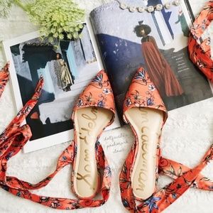 Sam Edelman Vibrant Floral Orange Tie-up Flats